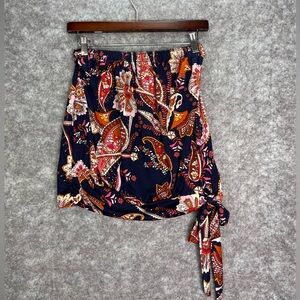Veronica M Strapless Tube Top Boho Floral Paisley Tie Side Shirt Women's Large